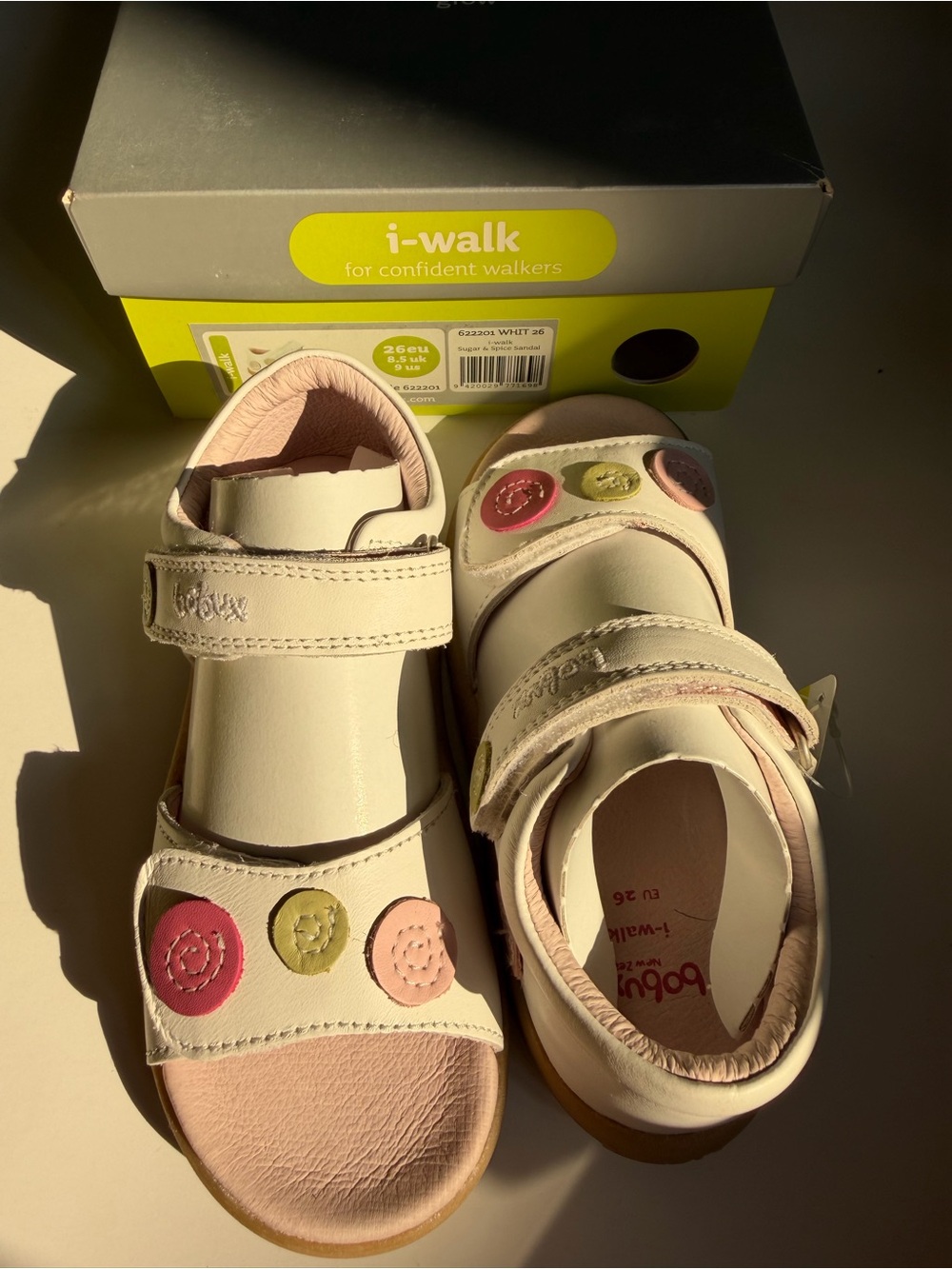 NWT Bobux i-walk Sugar and Spice Sandal White Leather Toddler